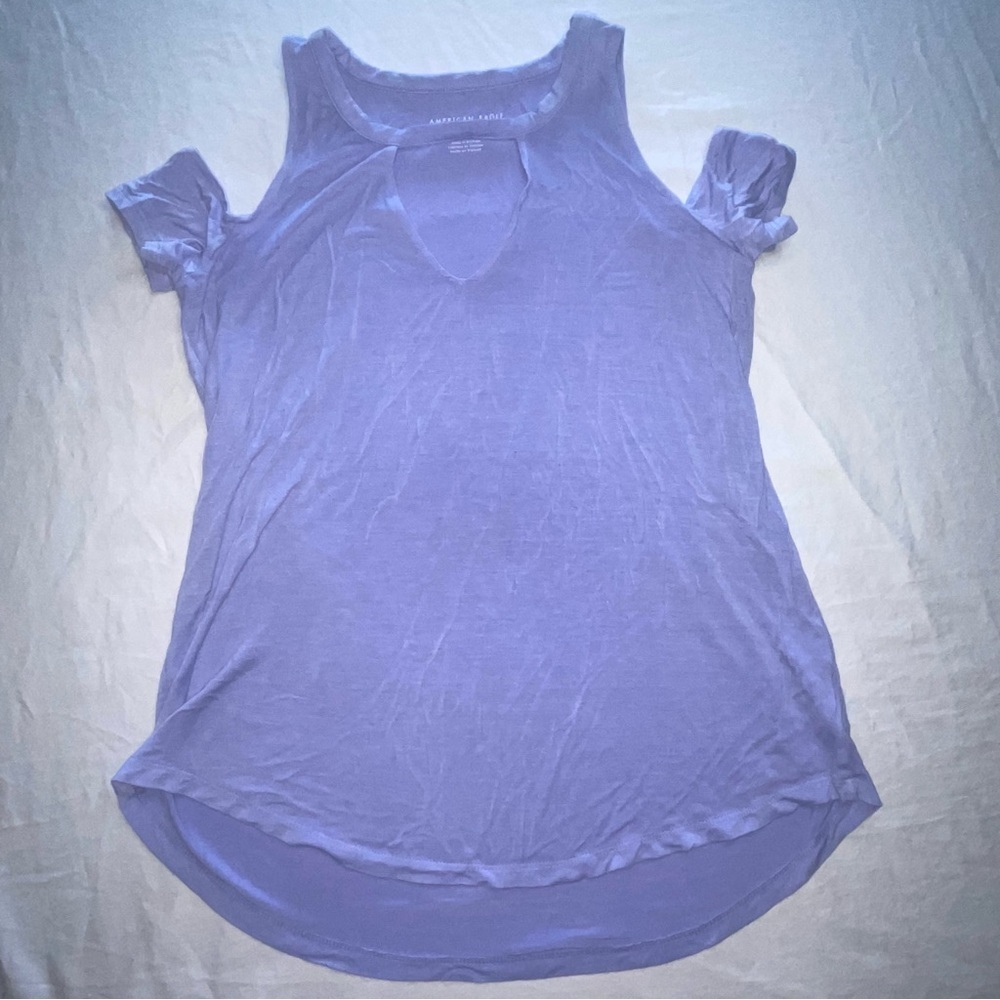 American Eagle Women's XS Lavender Purple Peek A Boo Short Sleeve Soft Top Shirt